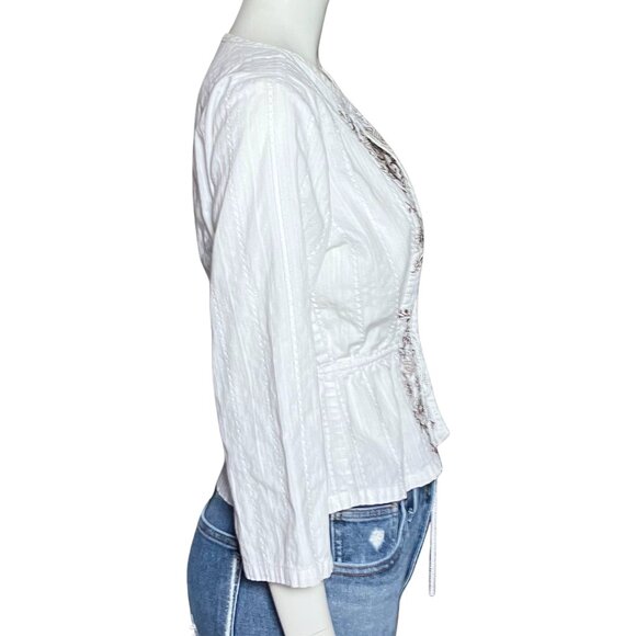 Y2K 100% Cotton White Boho Embroidered Tie Waist Peasant Top Cottagecore XS/S - Picture 5 of 9